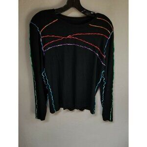 Kirke Womens Crew Neck Stretch Long Sleeve T-Shirt Top Small Black with Trim